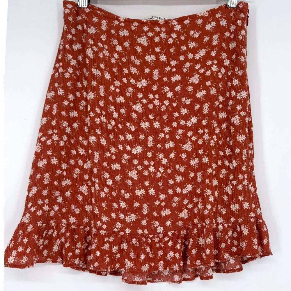 Abercrombie & Fitch Rust Orange Floral Ditsy Ruffle Mini Skirt Cottage Earthy S - Picture 2 of 8